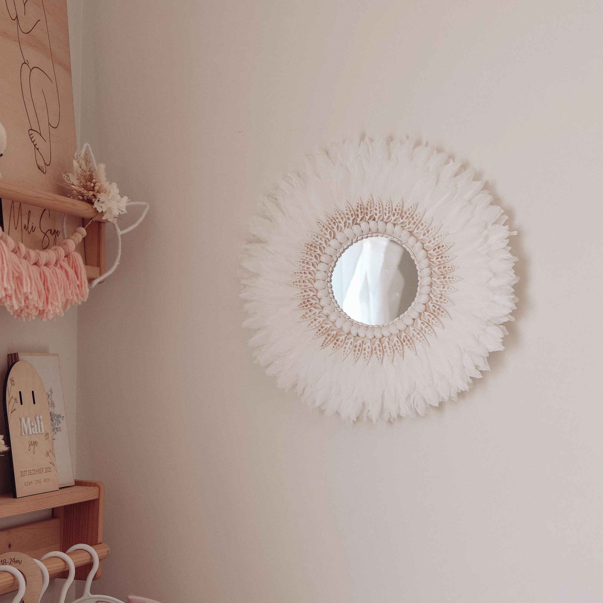 Juju Wall Hang Shell Mirror White Stitch & Straw Australia