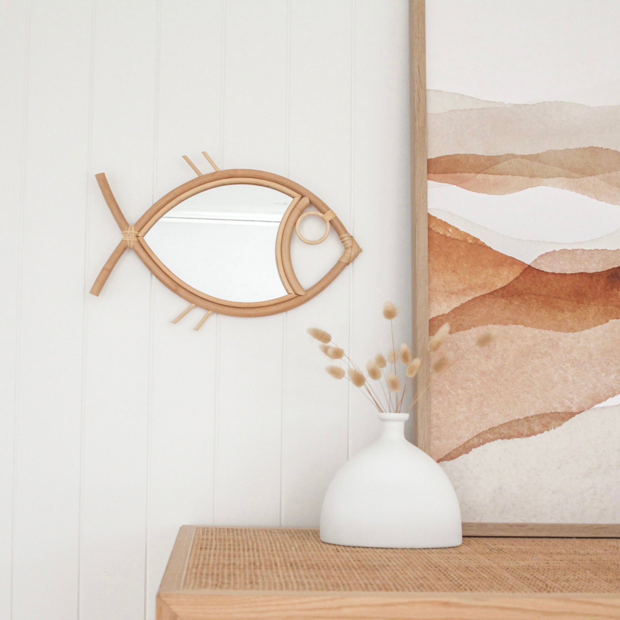 Dory Rattan Fish Mirror Stitch & Straw Australia