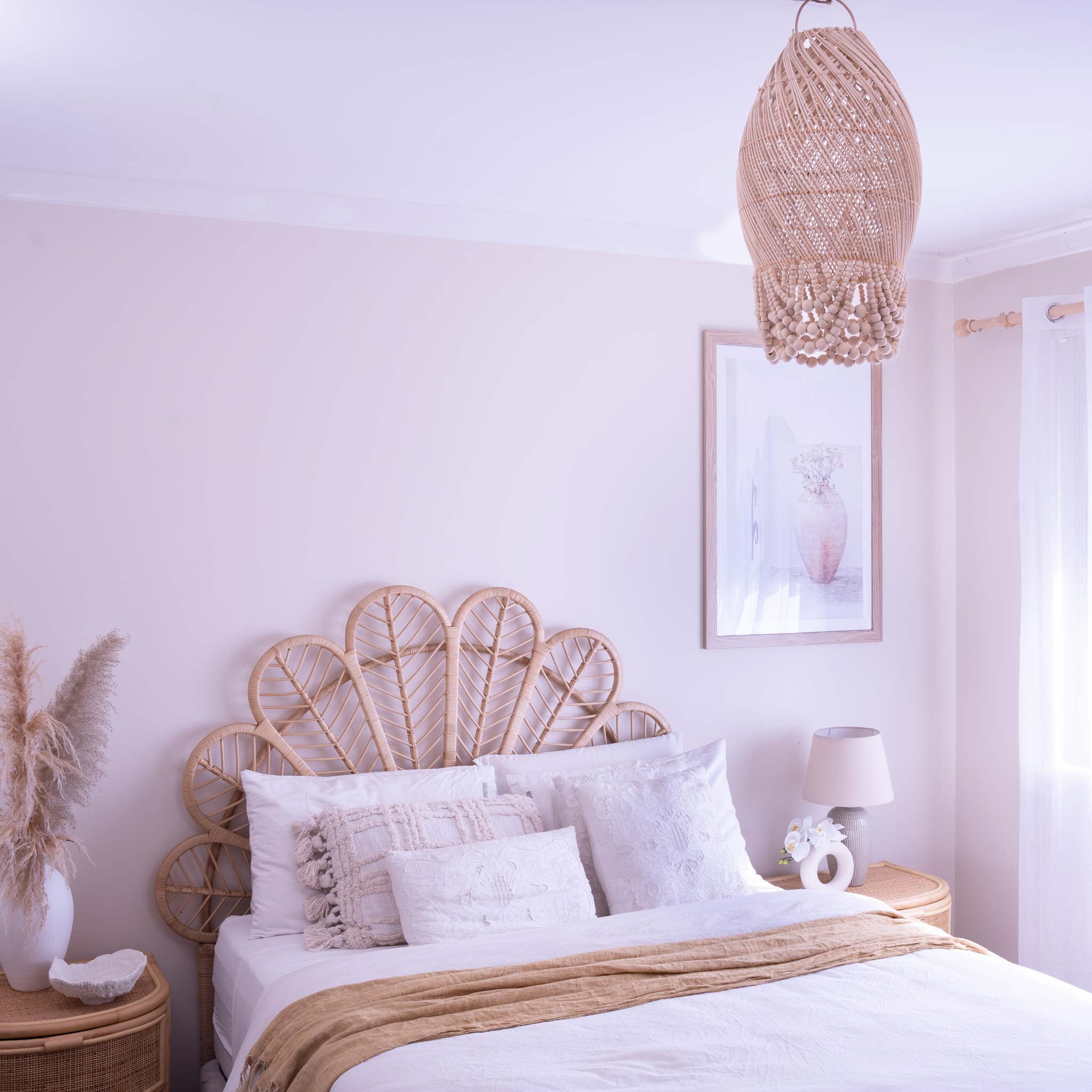 Rattan Pendant Wood Beaded Chandelier Stitch & Straw Australia