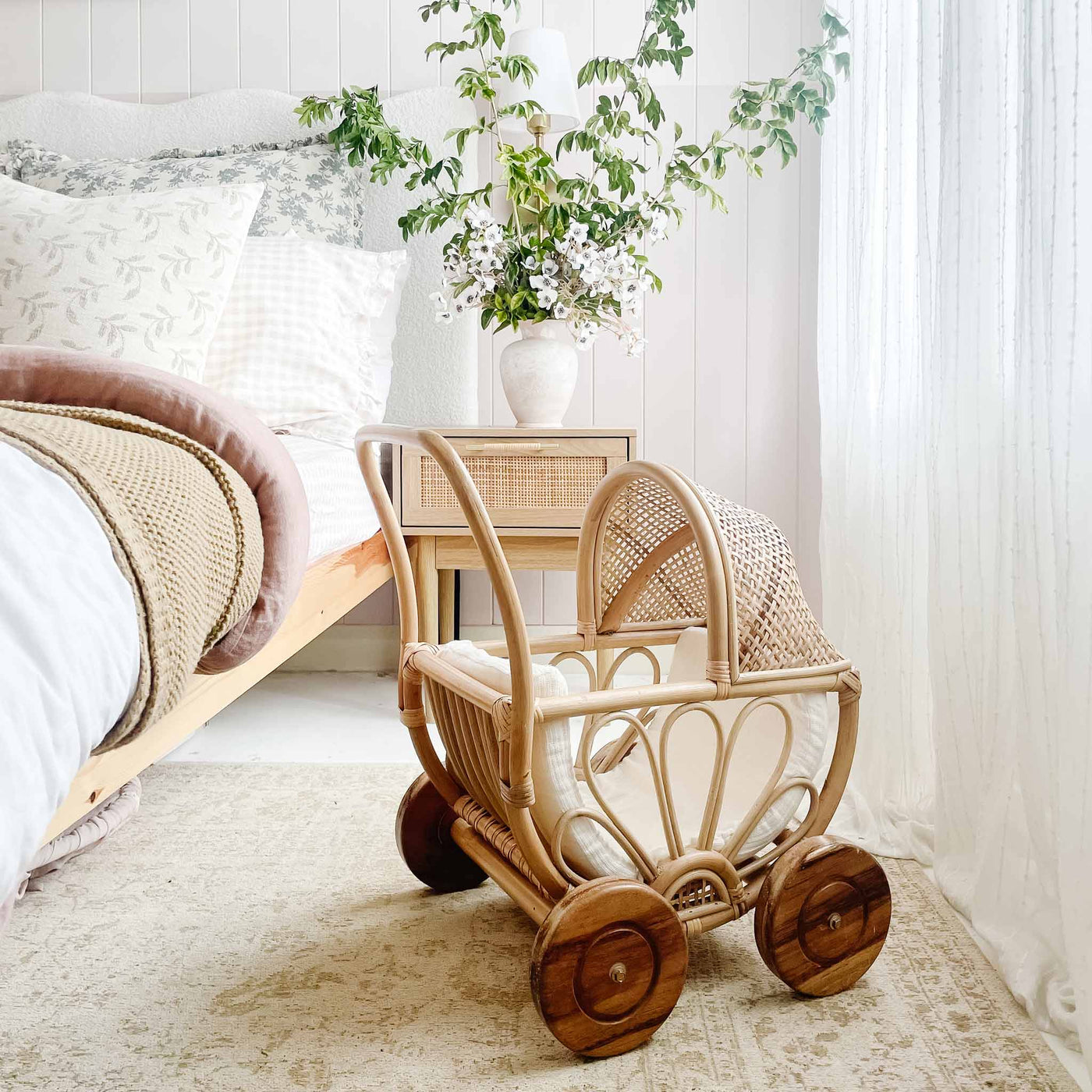 rattan baby doll stroller Luna Petite Rattan Doll Pram – Stitch & Straw