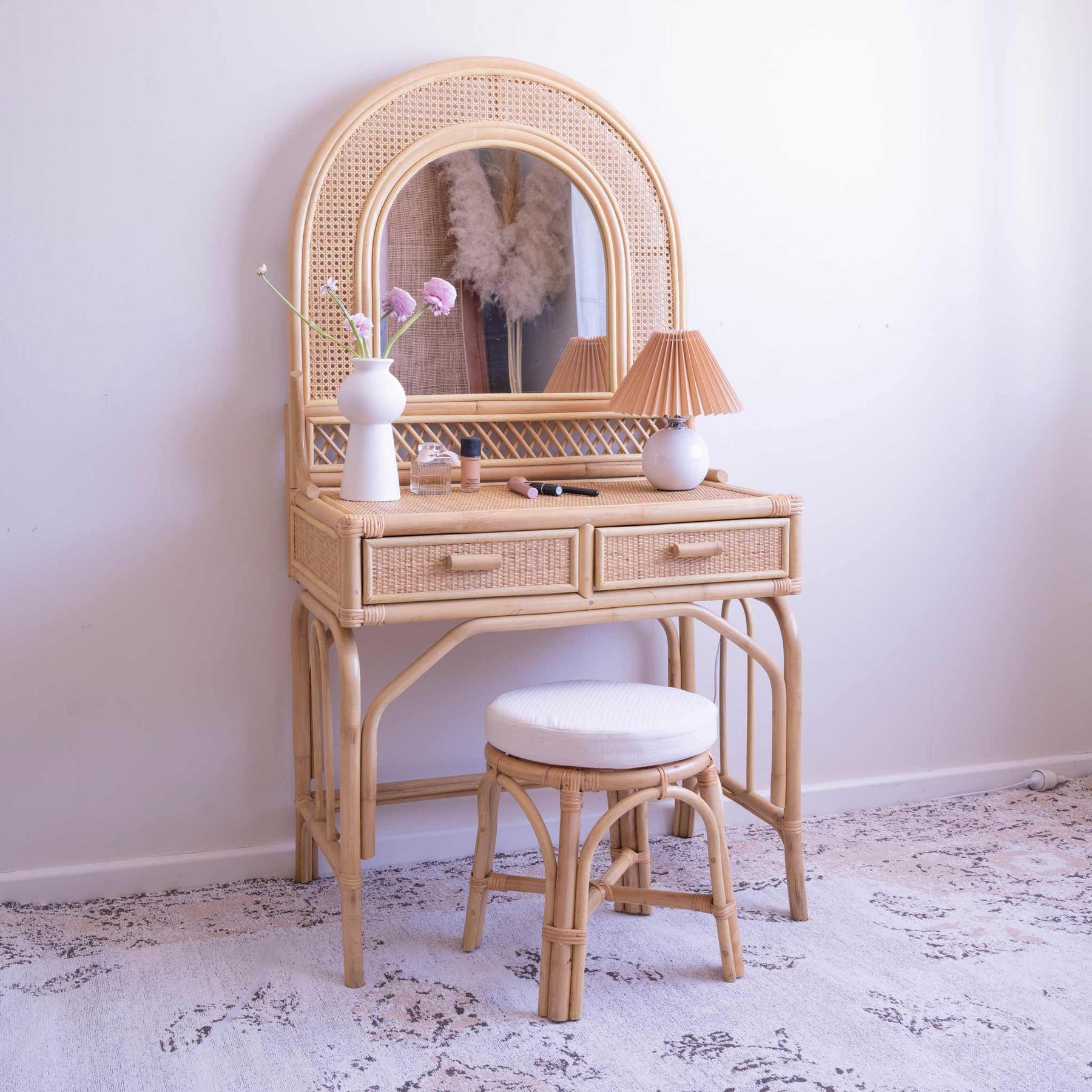 Rattan Dressing Table Vanity Stitch & Straw