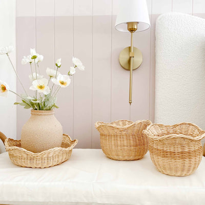 Scalloped Harmony 3-Pack Rattan Baskets