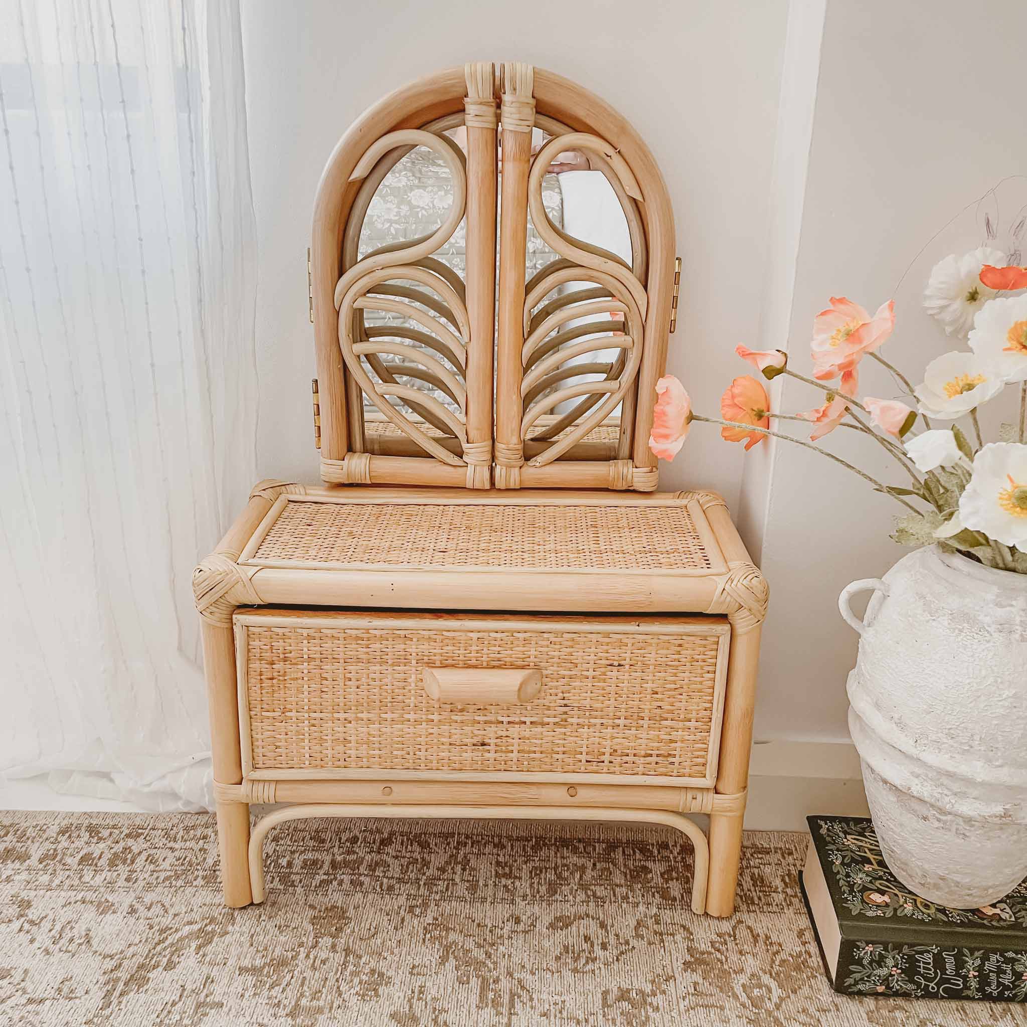 Vanity Bench Rattan Swan Rattan Toy Vanity Set – Stitch & Straw
