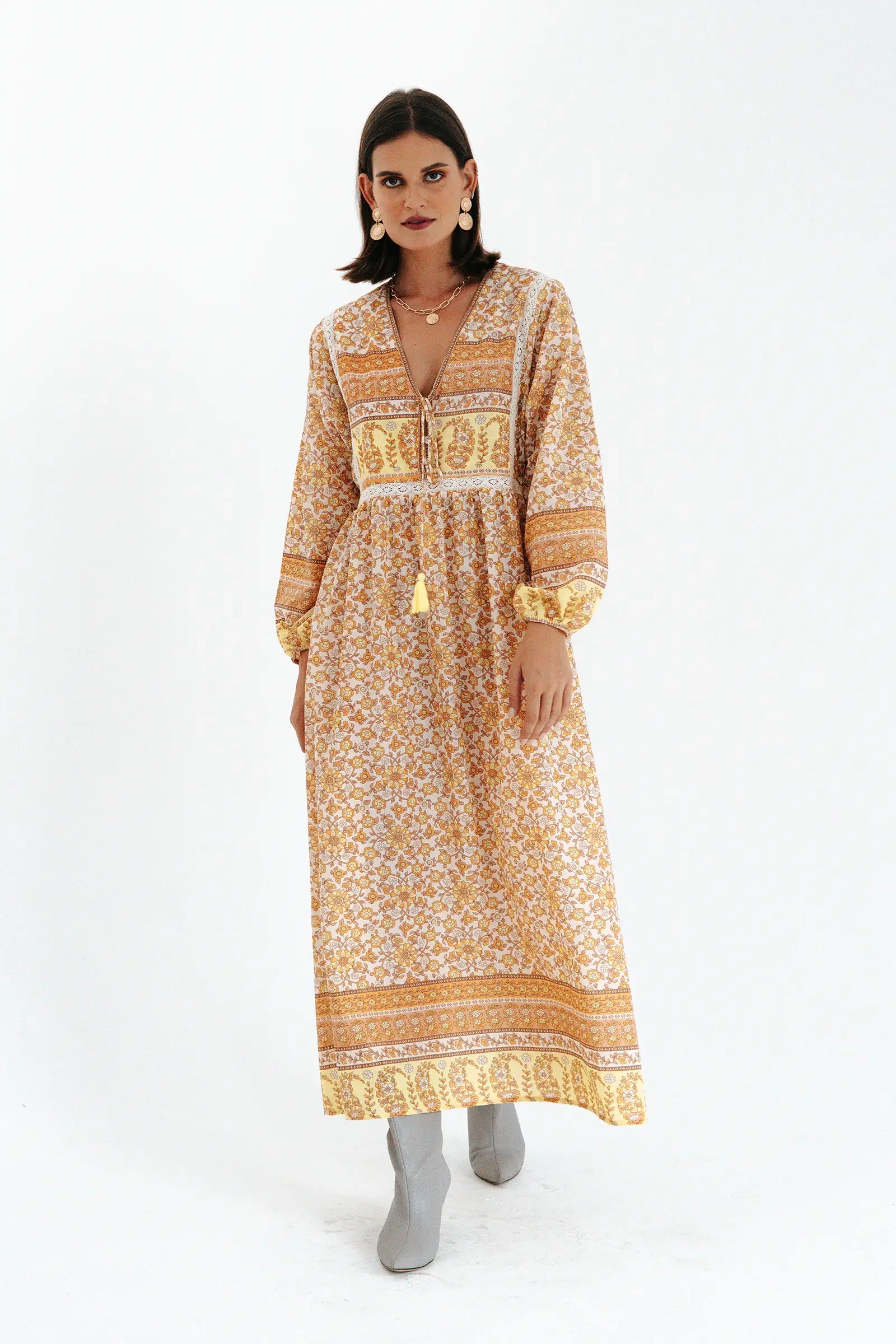 Athena Lemon Yellow Maxi Dress - FLEURMOON – Stitch & Straw