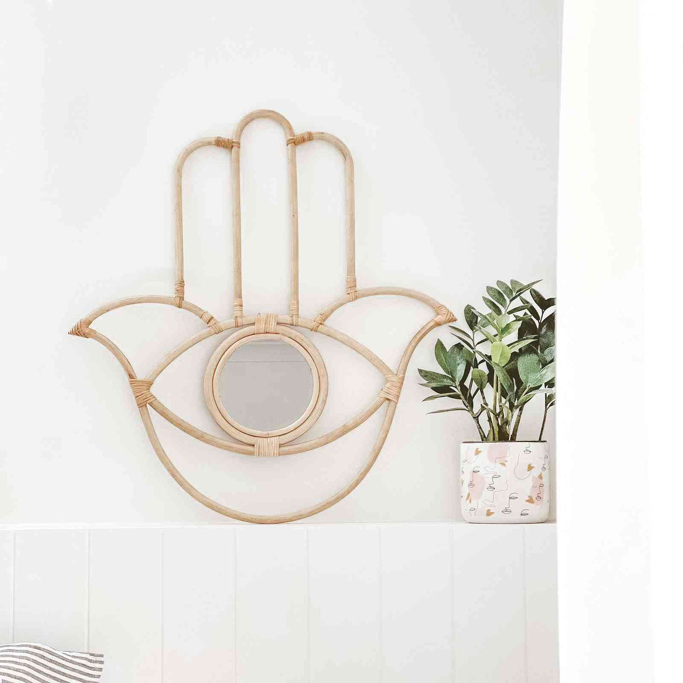 Hamsa Hand Rattan Mirror