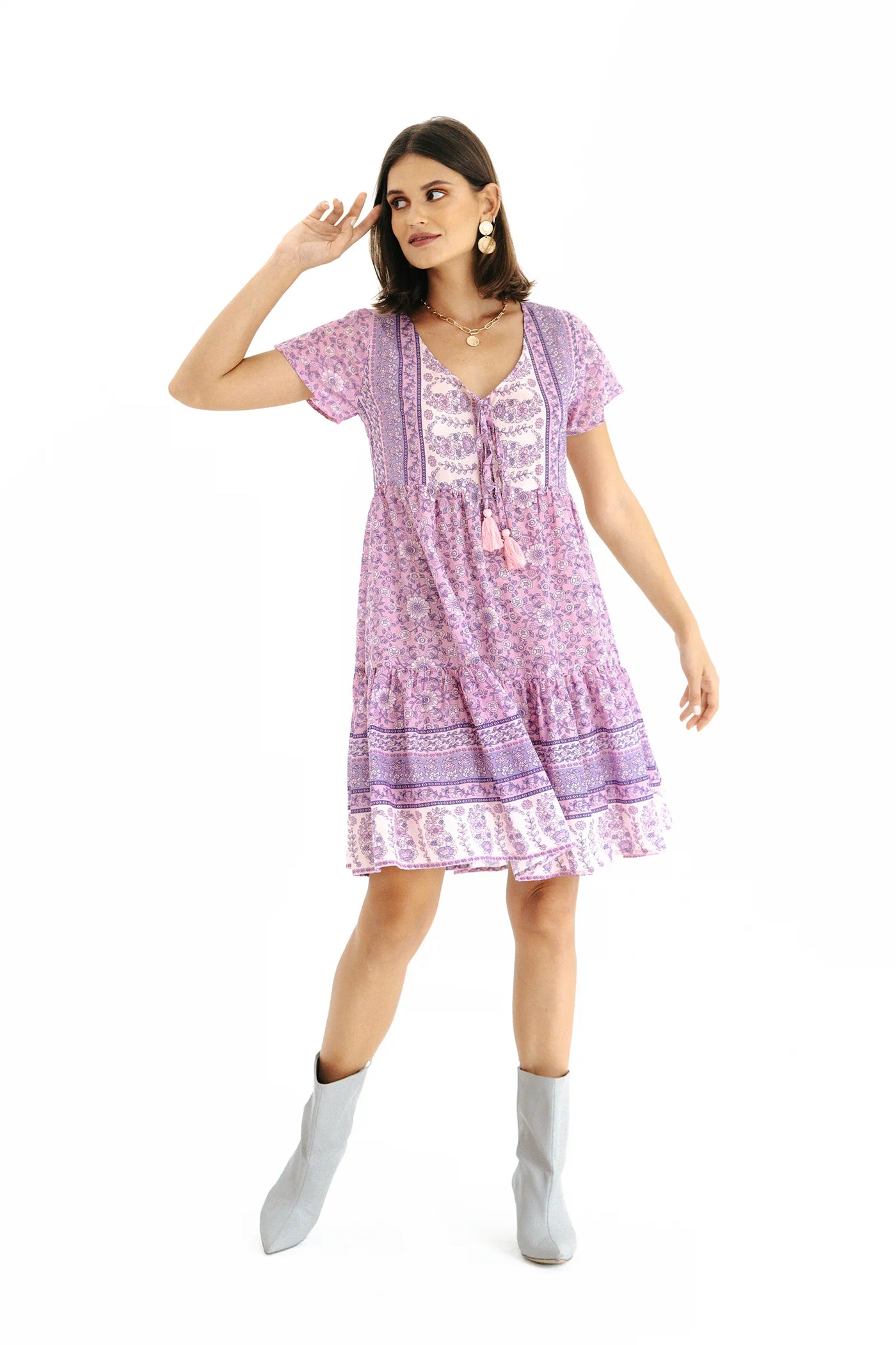 Luella Lilac V Neck Mini Dress