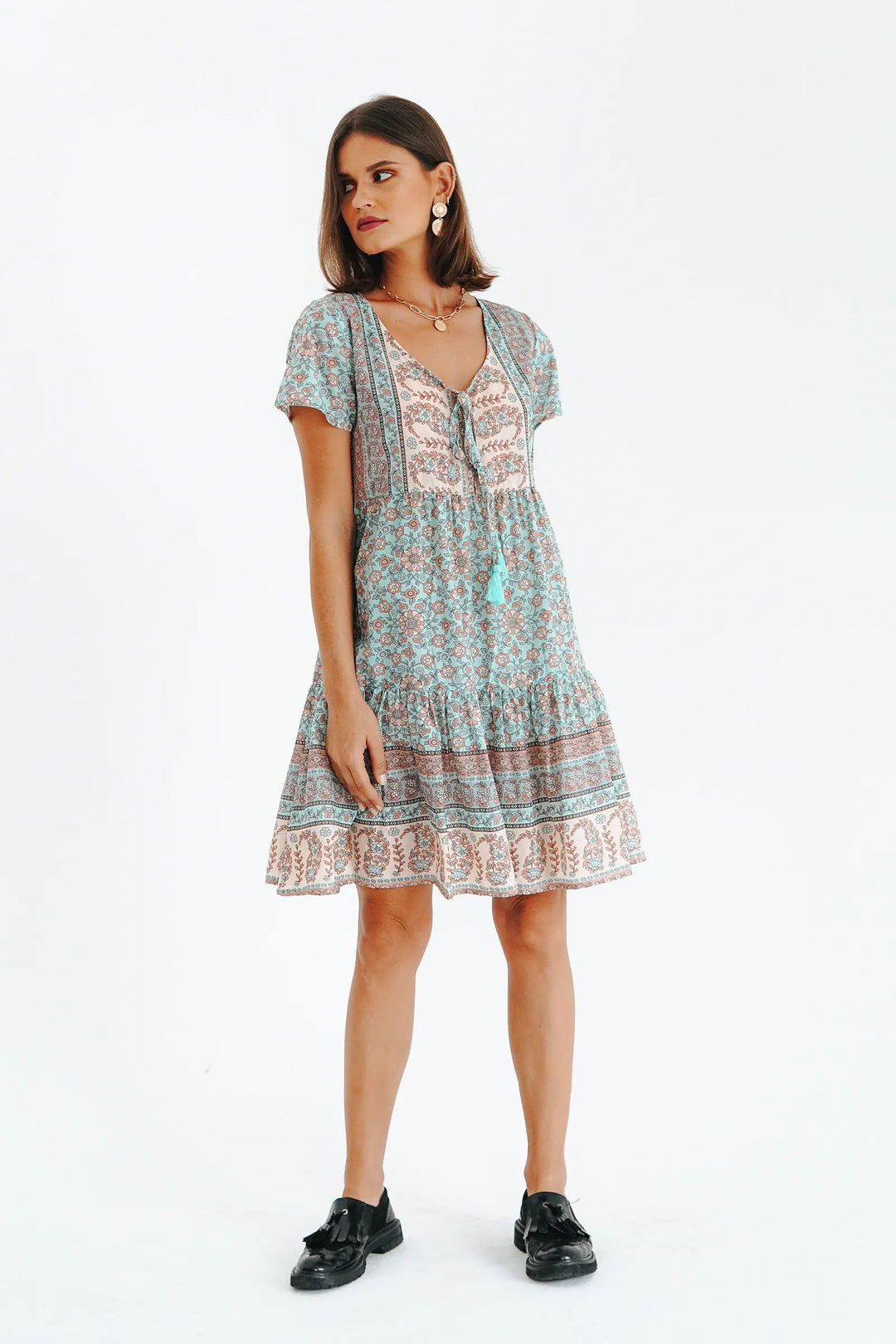 Luella Soft Turquoise Flowy Mini Dress - FLEURMOON Stitch & Straw Luella Soft Turquoise Flowy Mini Dress - FLEURMOON Stitch & Straw