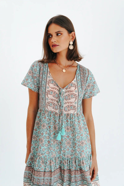 Luella Soft Turquoise Flowy Mini Dress