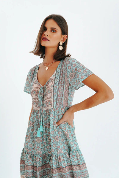 Luella Soft Turquoise Flowy Mini Dress