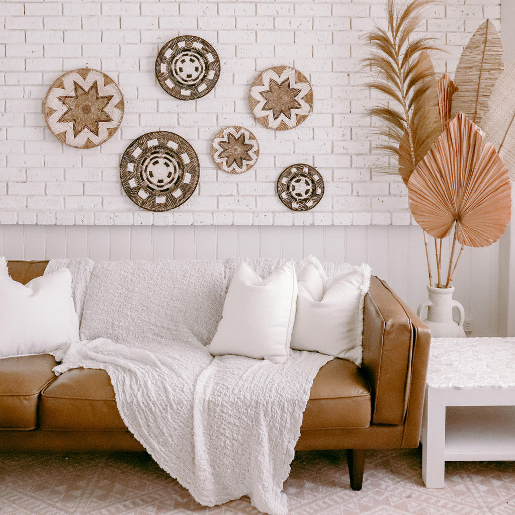 Flower Rattan Woven Wall Plate Art Set