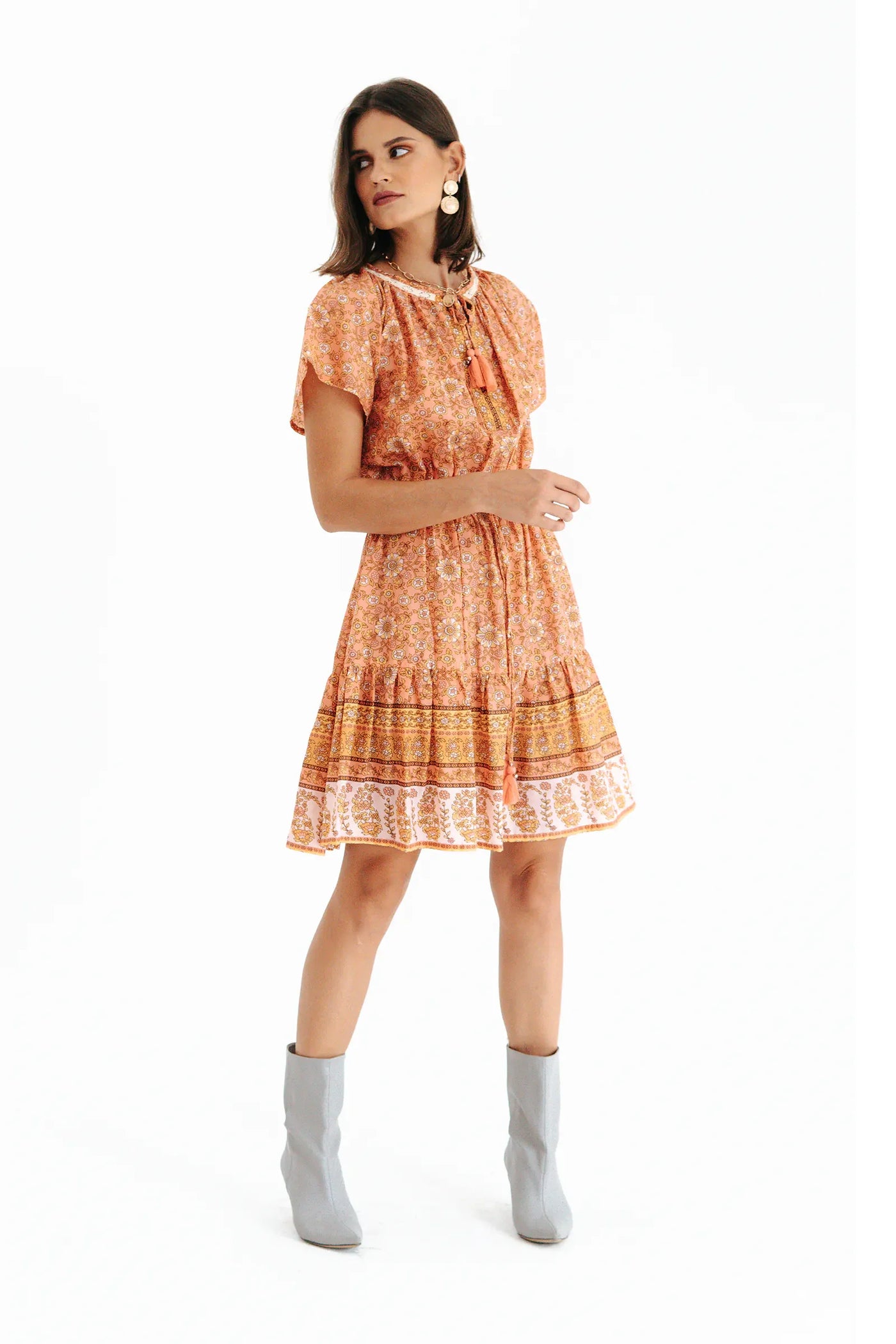 Sienna Boho Mini Coral Dress