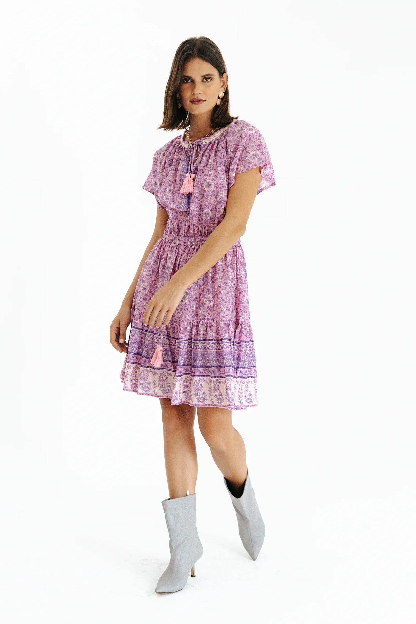 Sienna High Neck Lilac Mini Dress