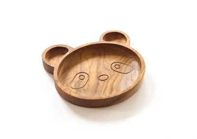 Panda Teak Divided Kids Plate